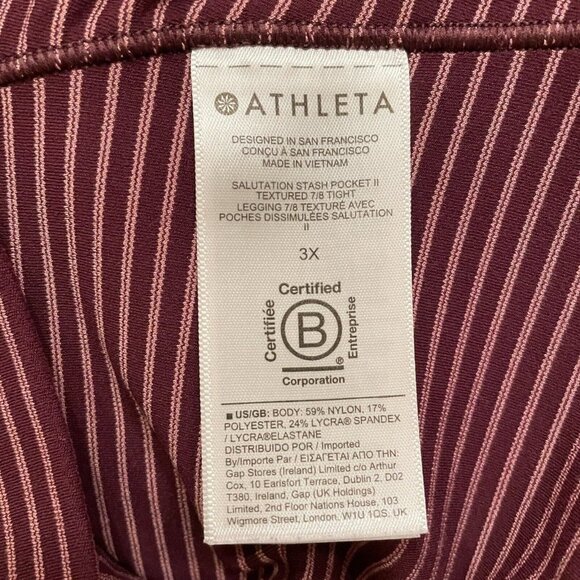 Athleta Salutation Stash Pocket 7/8 Tight Leggings Purple Pink Stripes - Picture 9 of 11